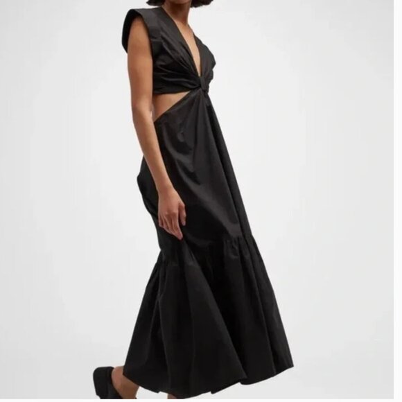 A.L.C. Alexandria Cotton Knotted Front Cut Out Waist Midi Dress Navy $495 - Picture 5 of 9